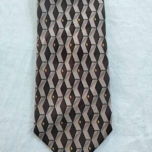 Martin Bryan Beverly Hills 100% Pure Silk Brown Geometric Pattern Men's Necktie